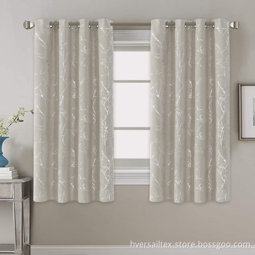 Foil Printed Twig Tree Branch Pattern Curtain Drapes